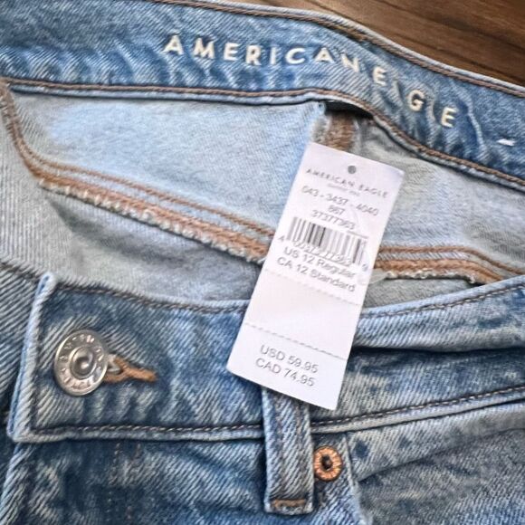 NWT American Eagle stretch raw hem women’s festival wide leg jeans. Size 12 Reg - Picture 9 of 14